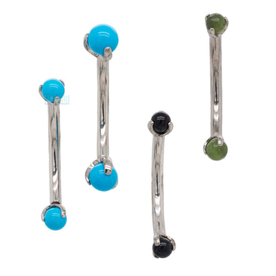 Natural Stone Balls in Prong's Curved Barbell