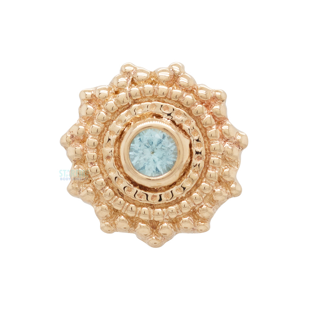 Round Afghan Threaded End in Gold with Swiss Blue Topaz