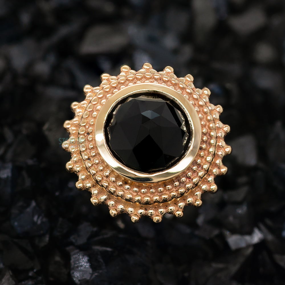 Round Afghan Threaded End in Gold with Rose Cut Onyx