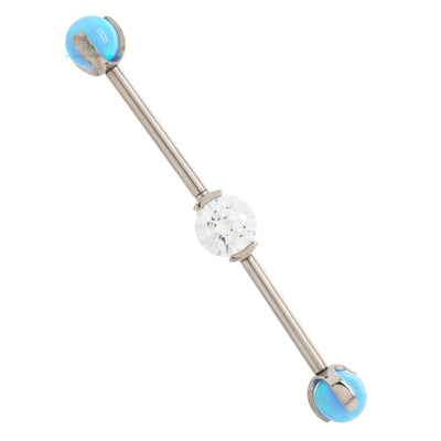 Round Faceted Gem Industrial Barbell with Opal Balls in Prong's