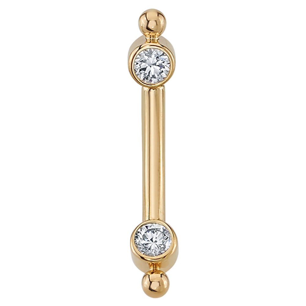 Gold Curved Barbell with White CZ's in Forward Facing Bezels & Bead Accents
