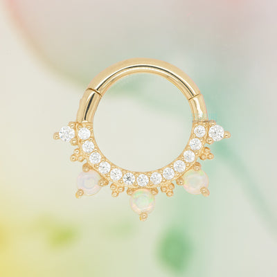 "Gigi" Hinge Ring / Clicker in Gold with Genuine Opals & White CZ's