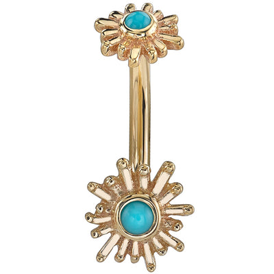 "Sunshine" Navel J Curve in Gold with Turquoise