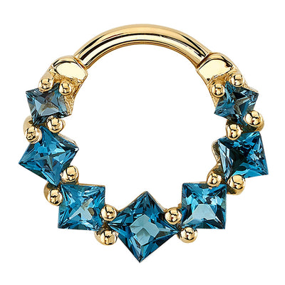 Graduating Tiffany Hinge Ring in Gold with London Blue Topaz'