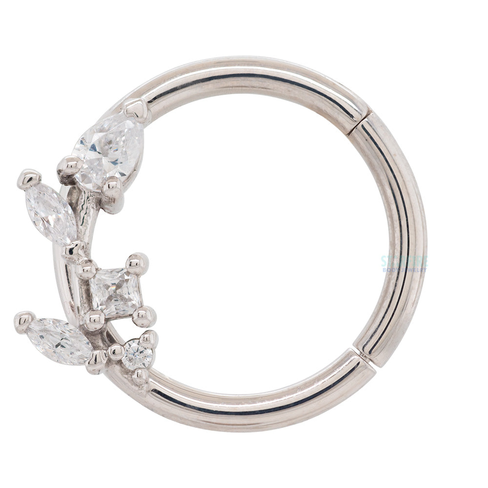 BVLA Body Vision "Tiny Jasmine" Hinge Ring in Gold with White CZ's Starfire Body Jewelry Company