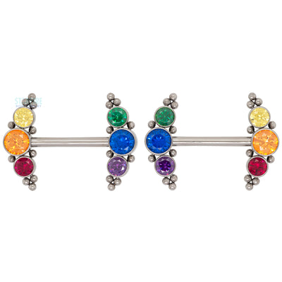 HC11T-20 'Haute Couture' Side Set Rainbow Faceted Gem Nipple Barbells - pair