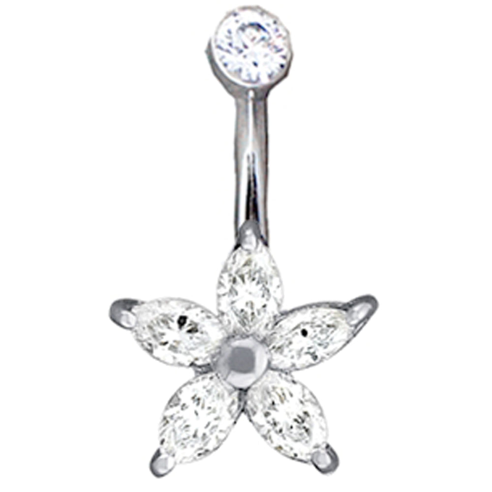 Body Vision BVLA "Starflower" Navel Curve in Gold with White CZ's Starfire Body Jewelry Company
