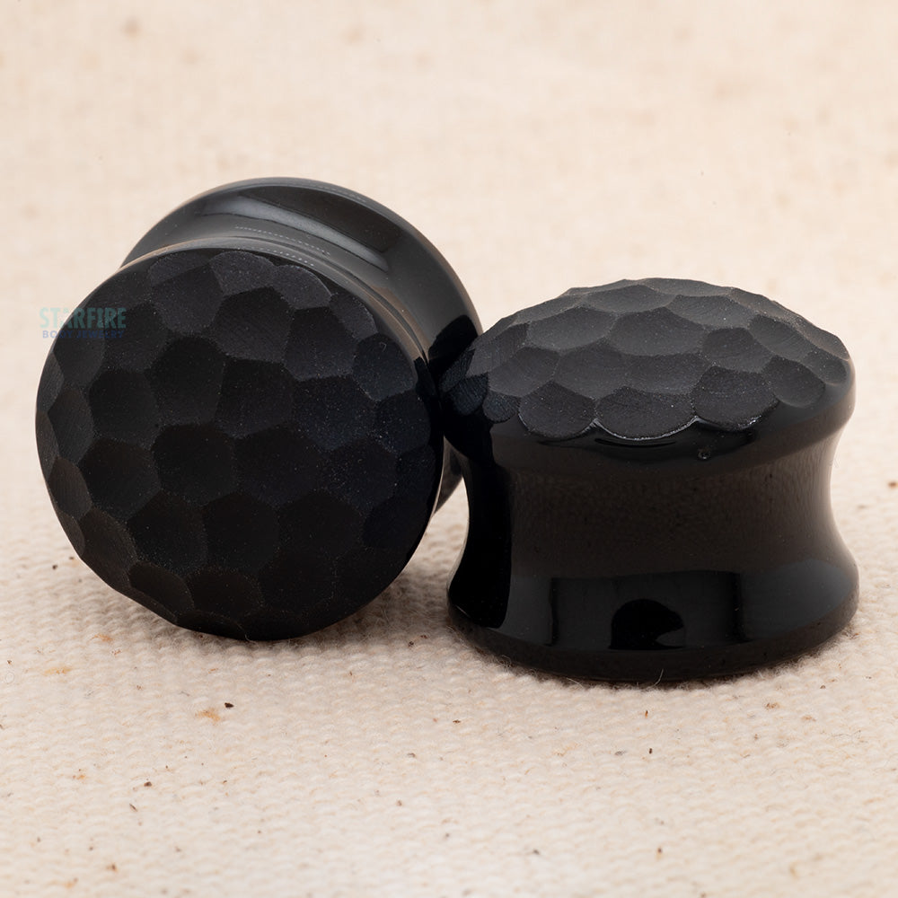 Gorilla Glass DoubleFlared Obsidian Martele Glass Plugs (3/4