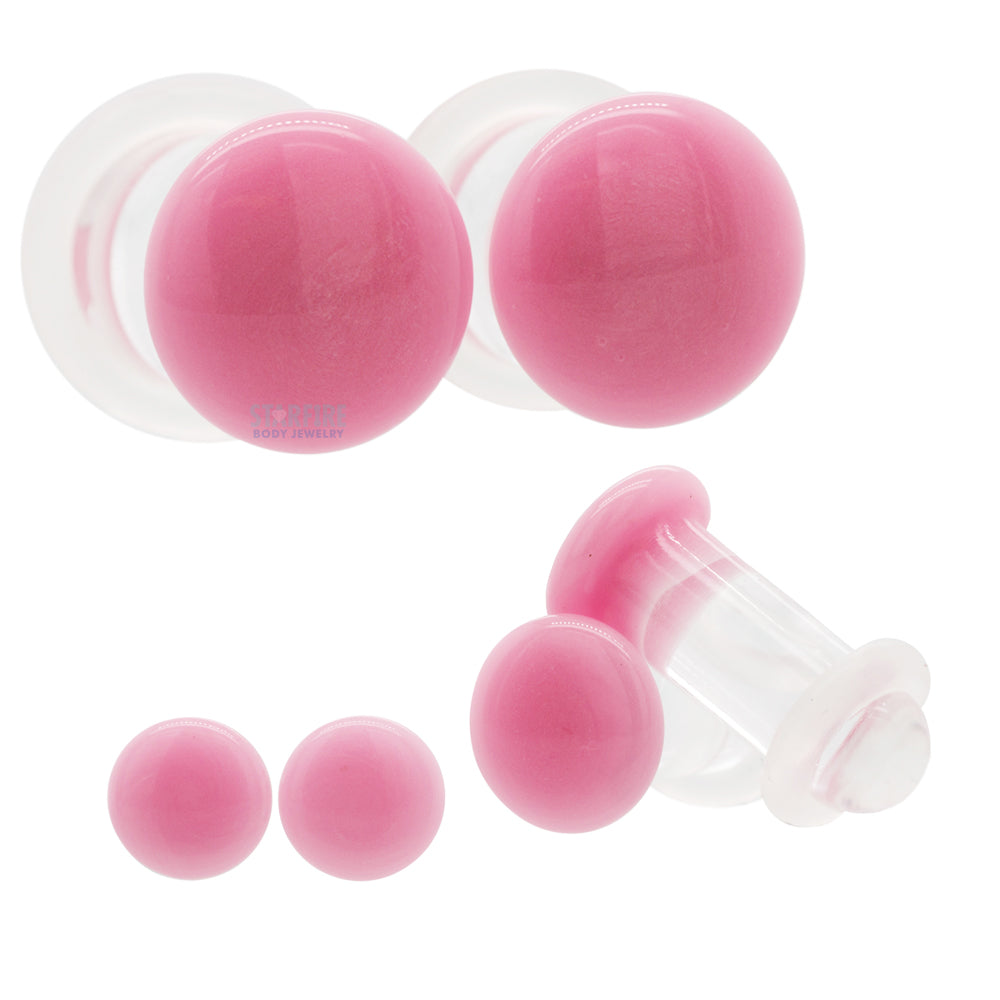Gorilla Glass Glass Color Front Plugs Pink Starfire Body Jewelry