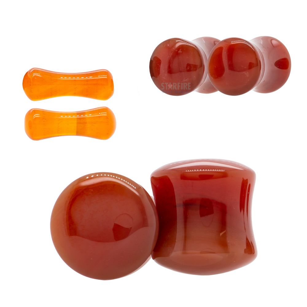 Premium Red Jade Stone Plugs | Ear Gauges | Double Flare 14mm / 9/16