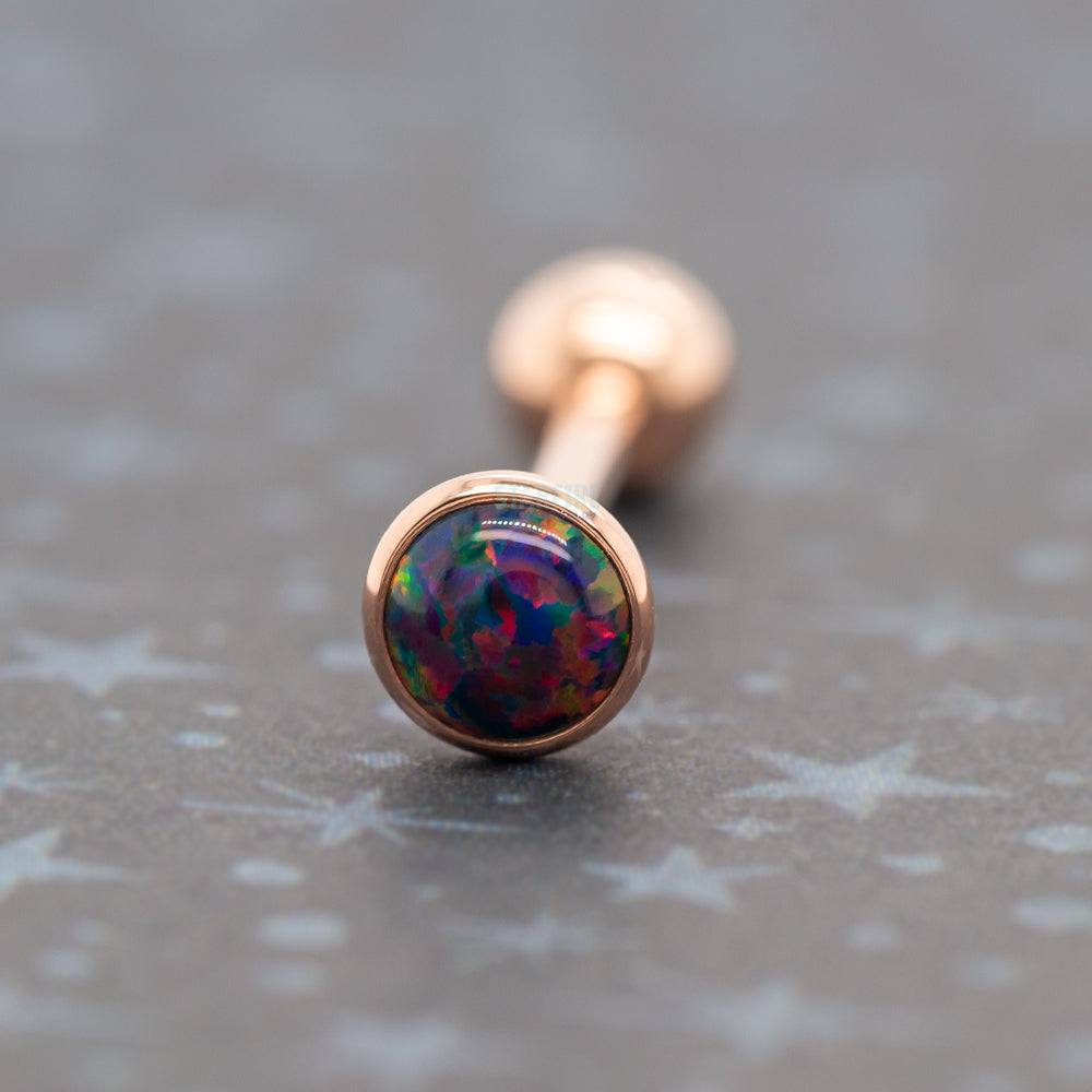 Opal Cabochon in Cup Setting Tongue Barbell in Gold with ball bottom - 14 ga.