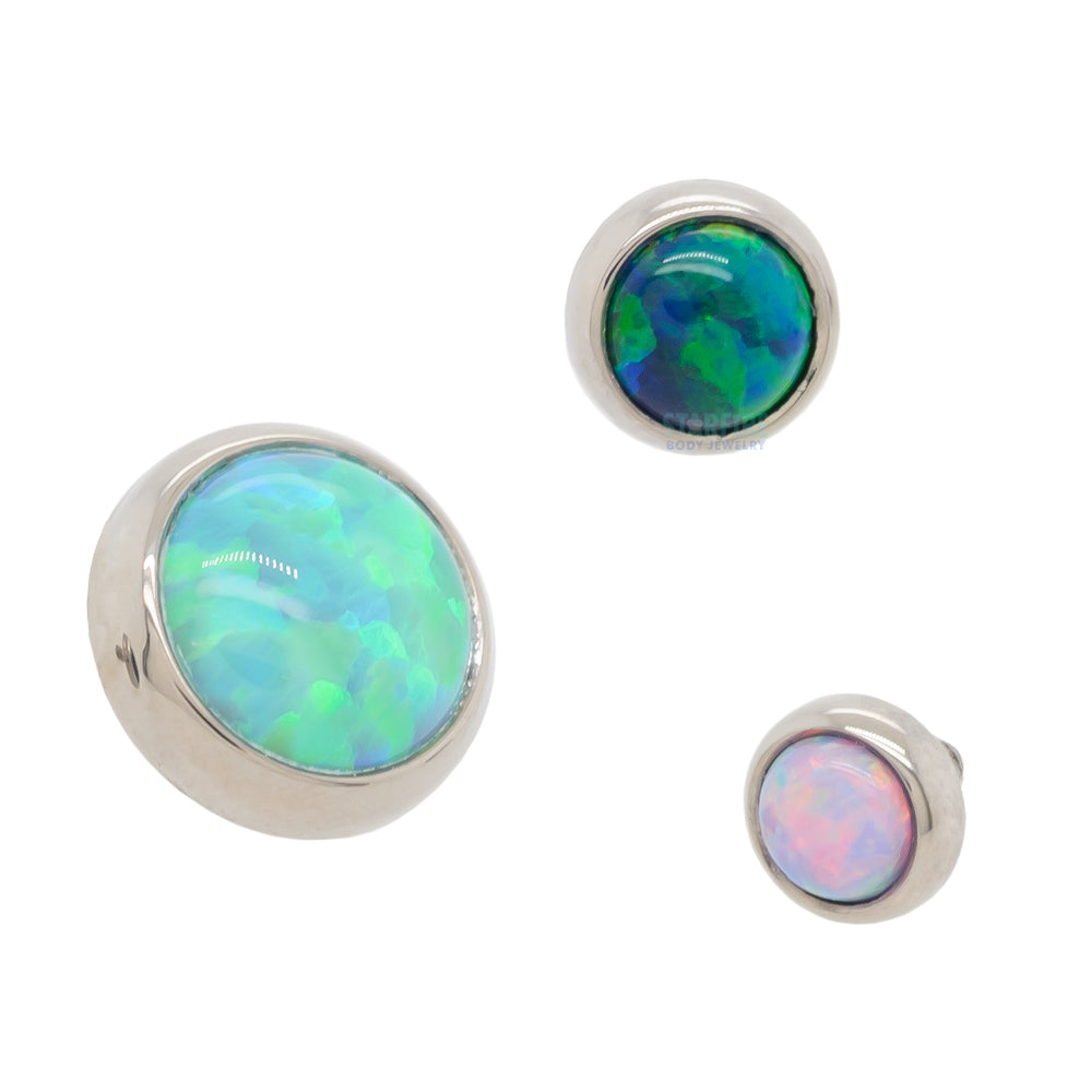 Sterling Silver 5mm Blue Cabochon Opal Bezel Stud Earrings