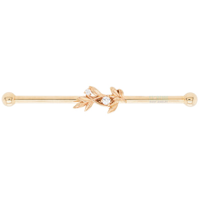 "Jessamine" Industrial Barbell in Gold with White CZ's