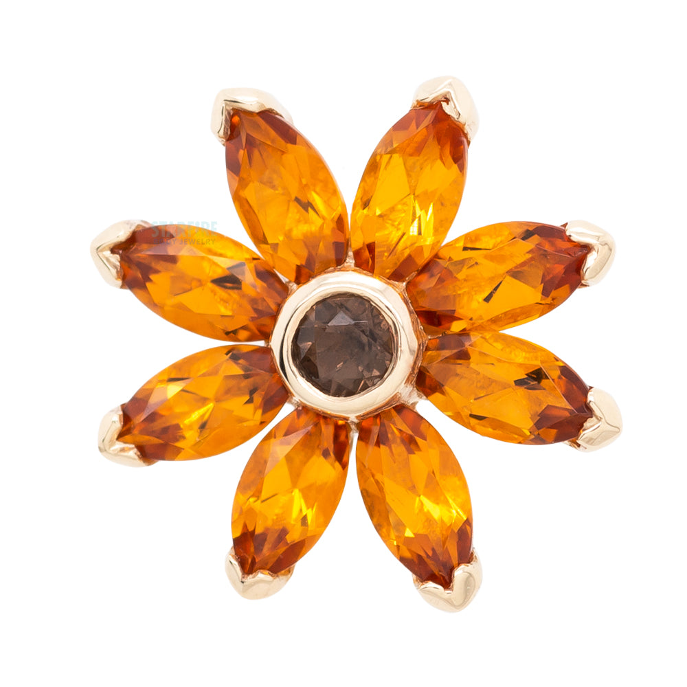 Tiny Sunflower Threaded End in Gold with Citrine & Smoky Quartz