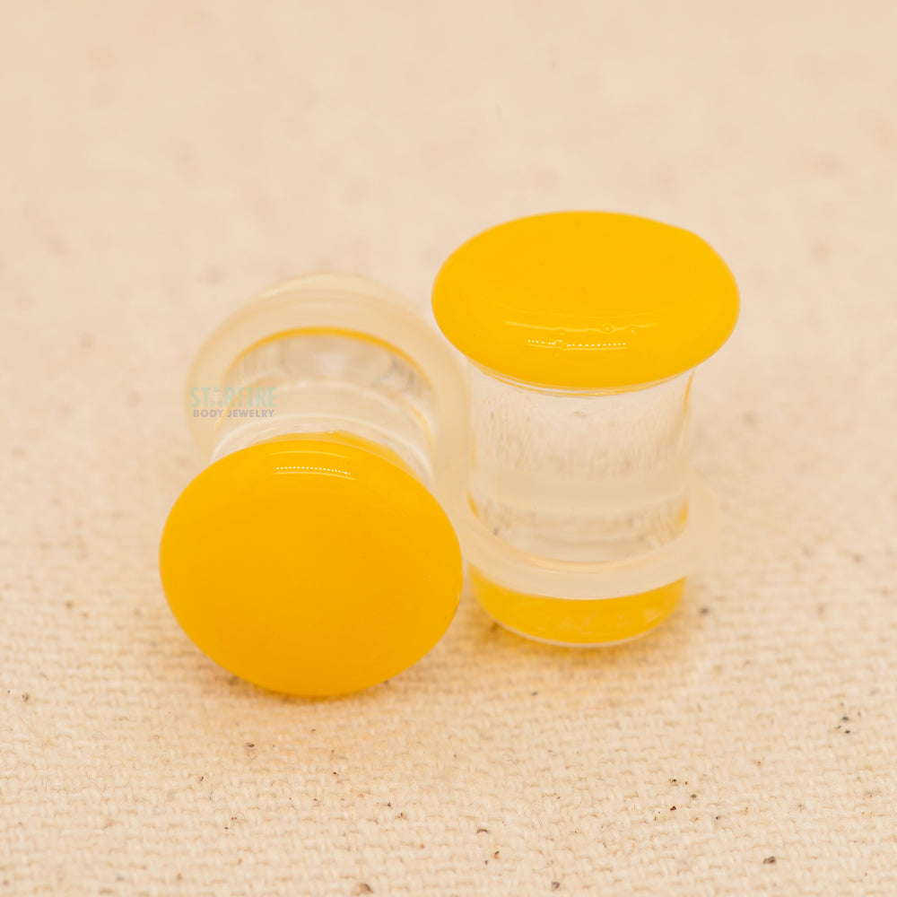 Single-Flared Glass Colorfront Plugs - Yellow (00 ga.)