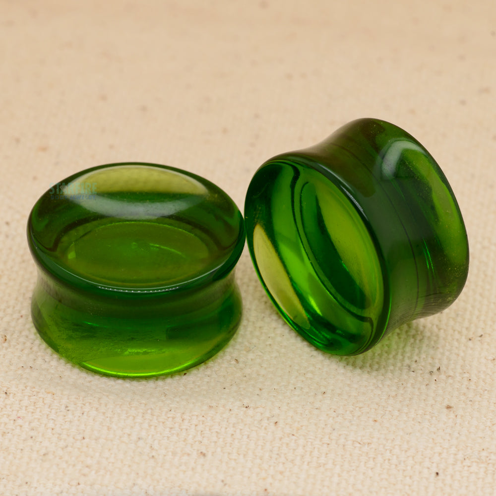 Double-Flared Concave Stone Plugs - Green (7/8")