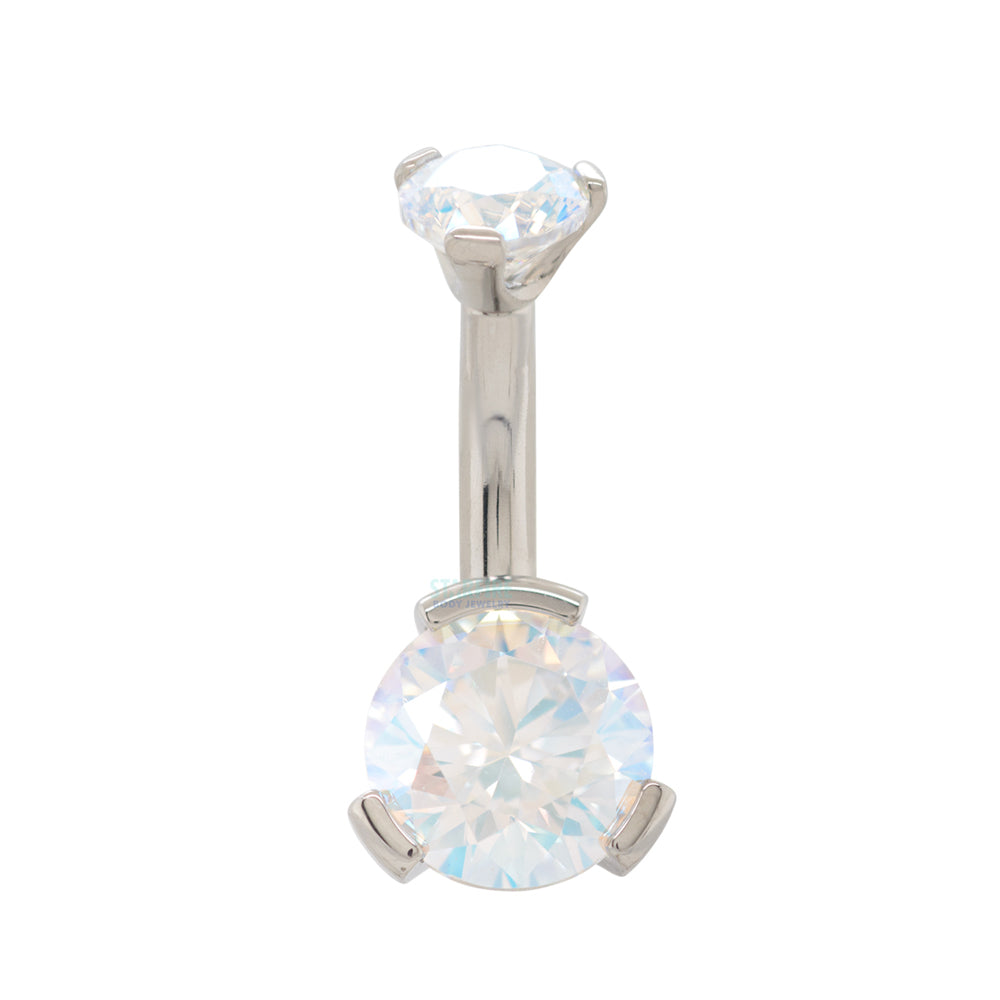 3 Prong-Set Faceted Gem Navel Curve - shortest shaft (1/4")
