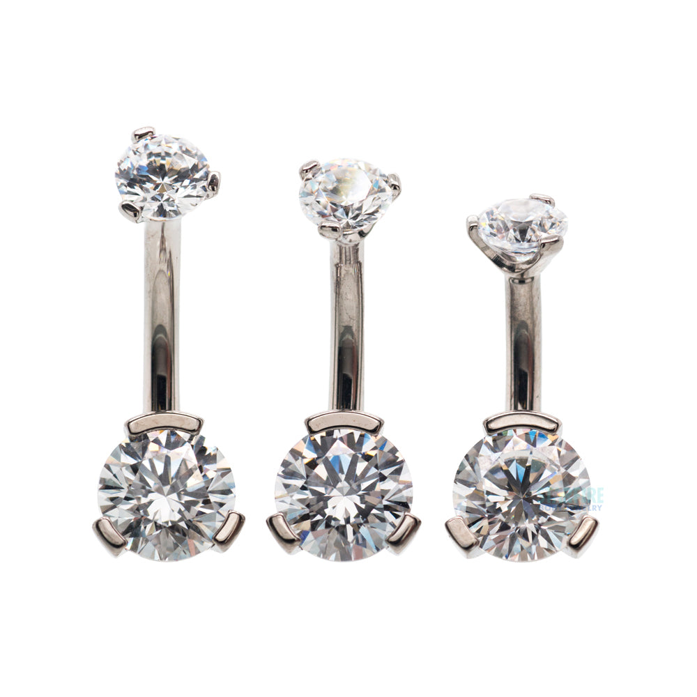 3 Prong-Set Faceted Gem Navel Curve - shortest shaft (1/4")