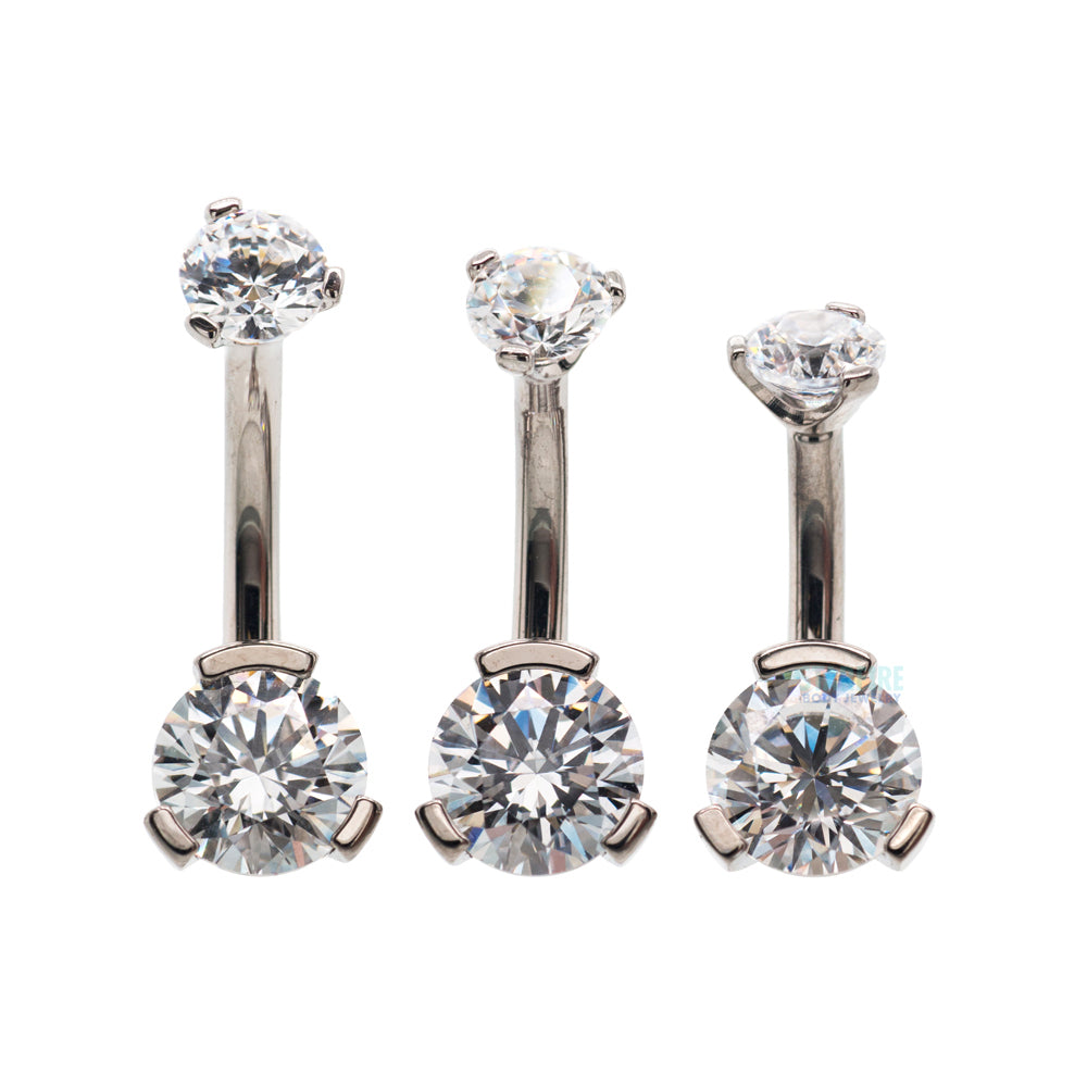 3 Prong-Set Faceted Gem Navel Curve - shorter shaft (5/16")