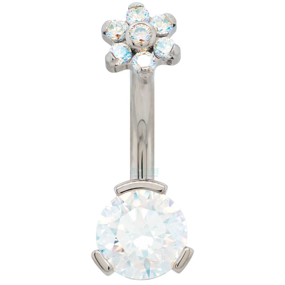 3 Prong-Set Faceted Gem Navel Curve with Flower Top