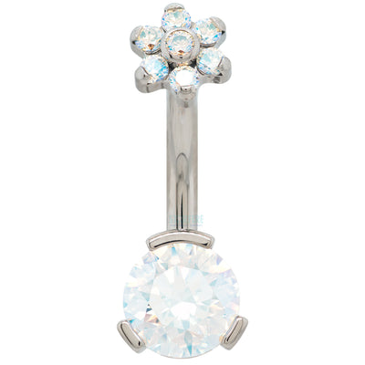 3 Prong-Set Faceted Gem Navel Curve with Flower Top