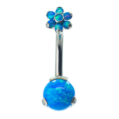 Prong Opal Ball Navel Curve with Flower Top