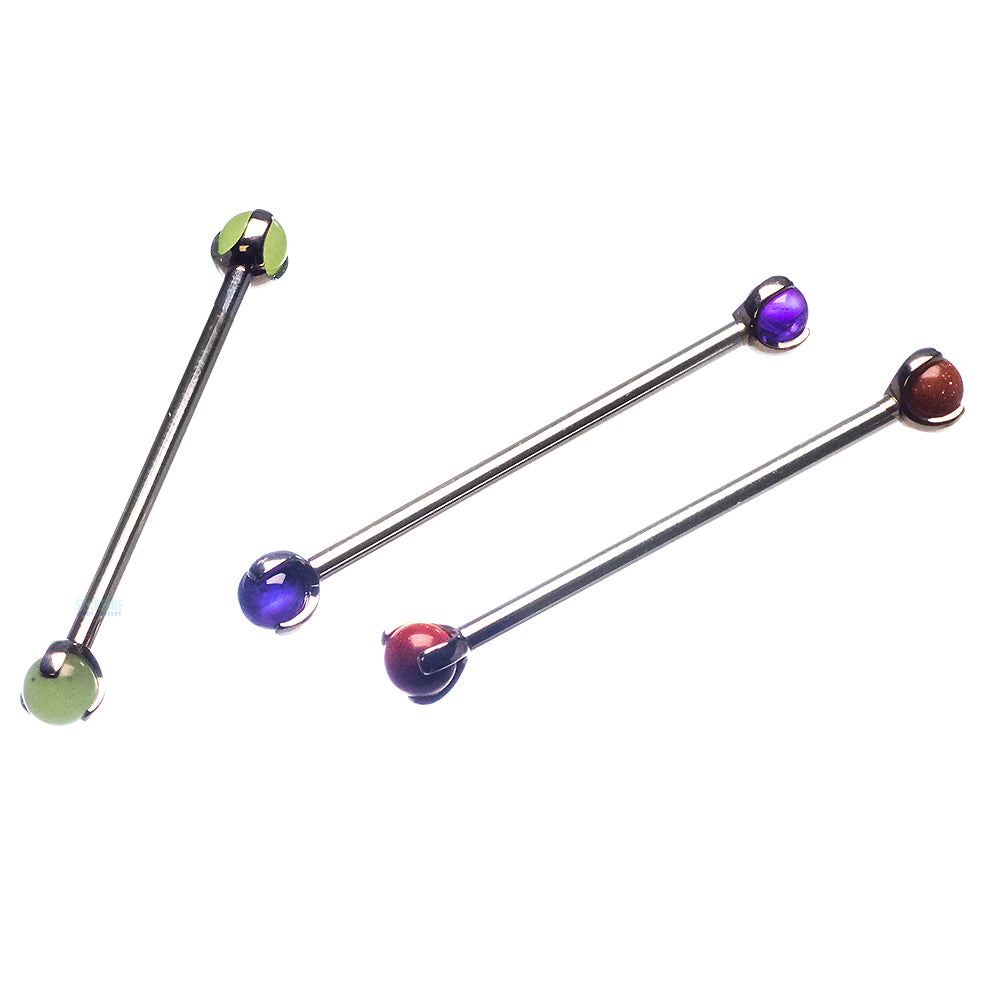 Natural Stone Ball in Prong's Industrial Barbell