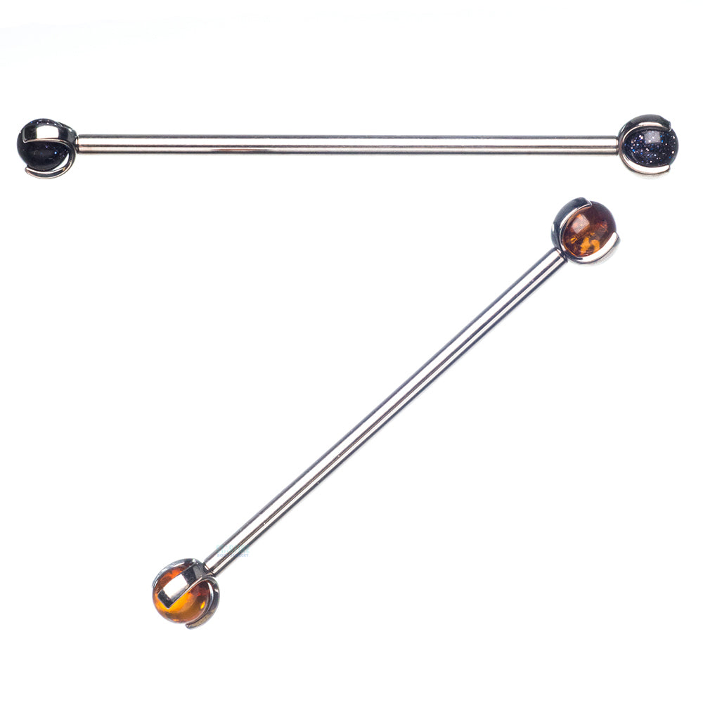 Natural Stone Ball in Prong's Industrial Barbell
