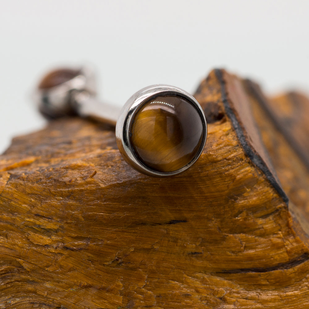 Natural Stone Cabochon & Ball in Prong's Tongue Barbell