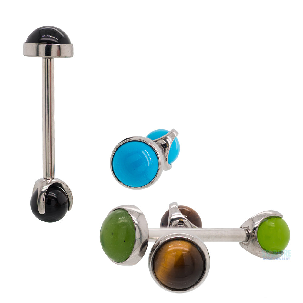 Natural Stone Cabochon & Ball in Prong's Tongue Barbell