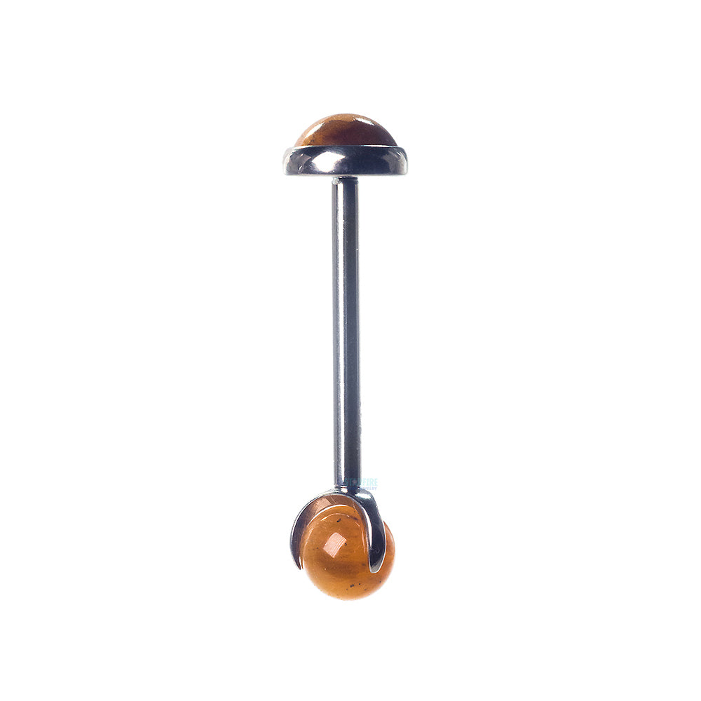 Natural Stone Cabochon & Ball in Prong's Tongue Barbell