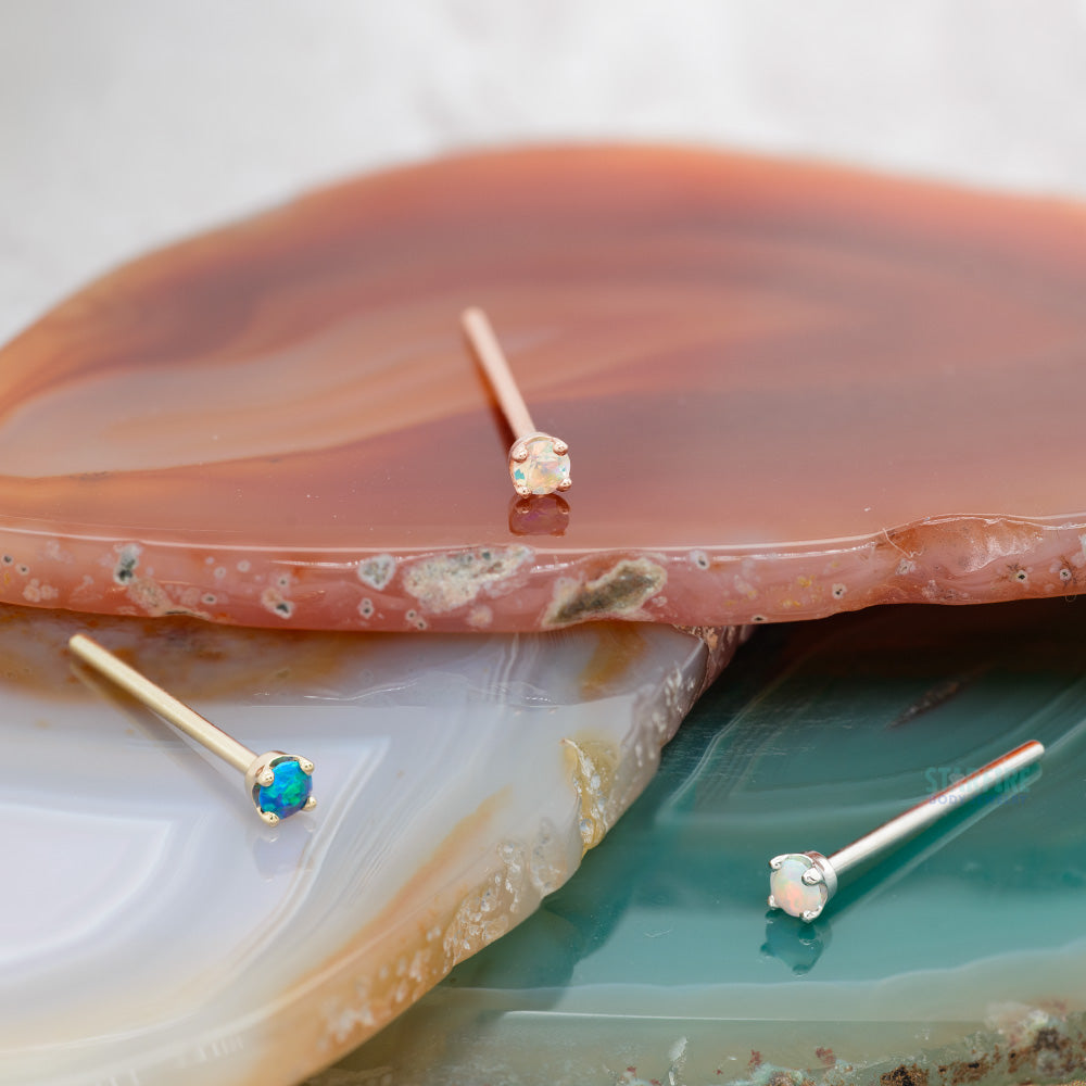 Four Prong Nostril Screw in Gold & Platinum with Faceted White Opal