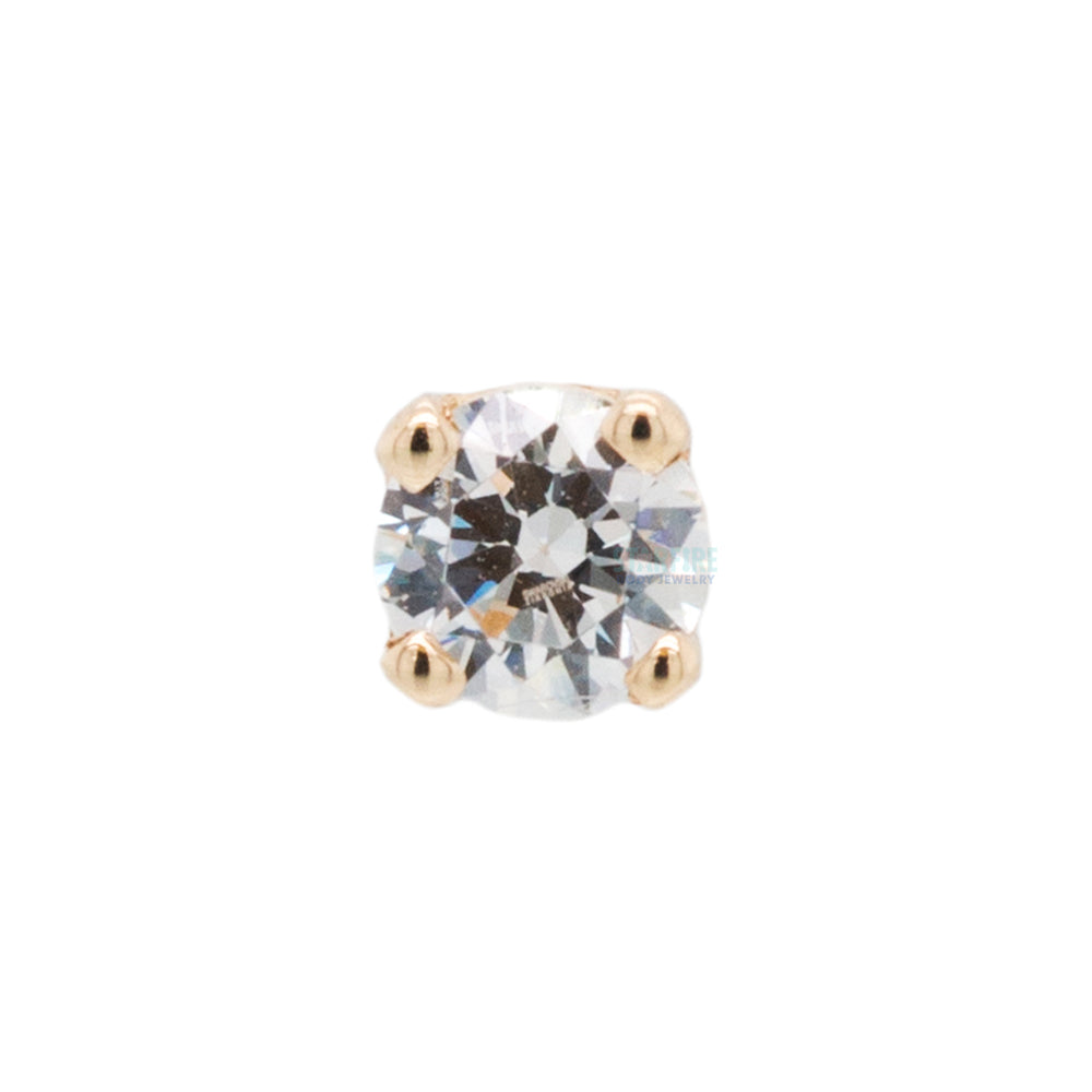 Four Prong Threaded End in Gold with White CZ