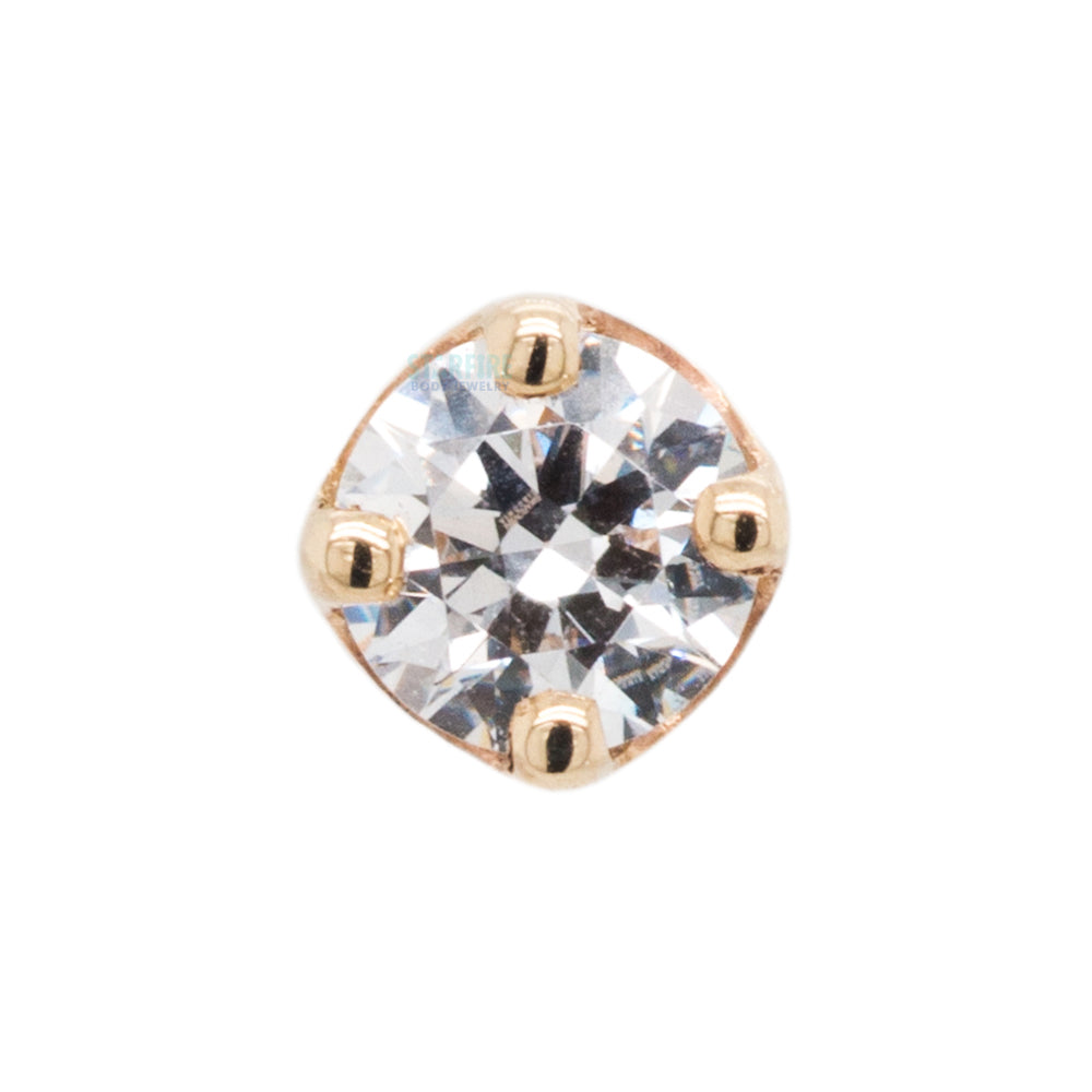 Four Prong Threaded End in Gold with White CZ