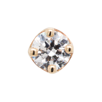 Four Prong Threaded End in Gold with White CZ