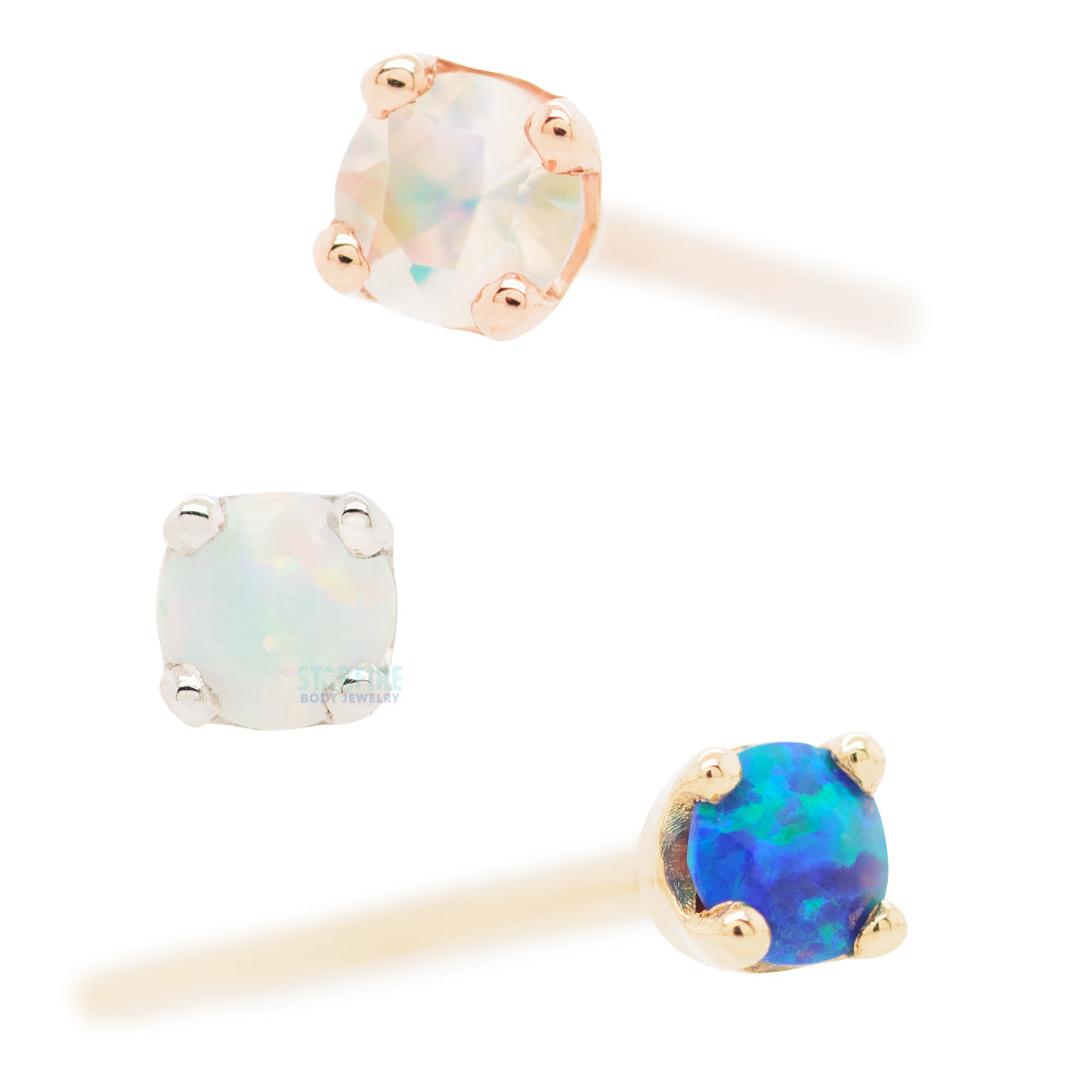 Four Prong Nostril Screw in Gold & Platinum with Faceted Water Opal