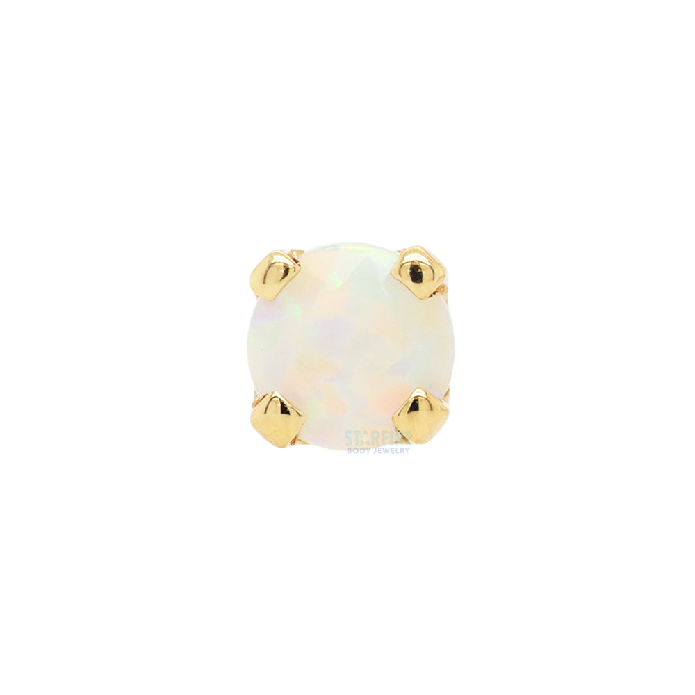 Four Prong Threaded End Faceted White Opal in Gold & Platinum