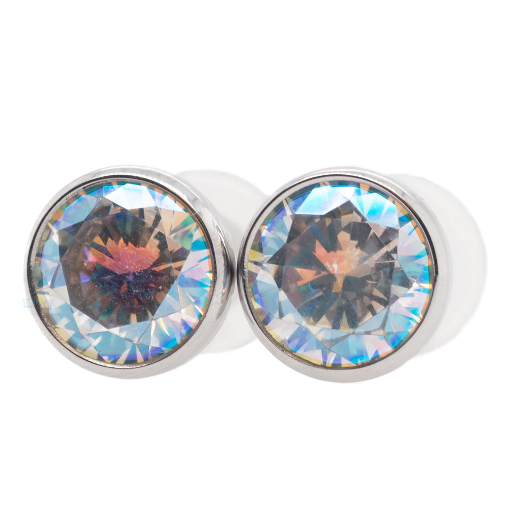 Single Gem BIG BLING Plugs ( Eyelets ) with Brilliant-Cut Gem - Aurora