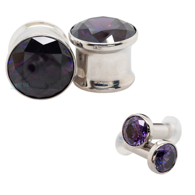 Single Gem BIG BLING Plugs ( Eyelets ) with Brilliant-Cut Gem - Amethyst