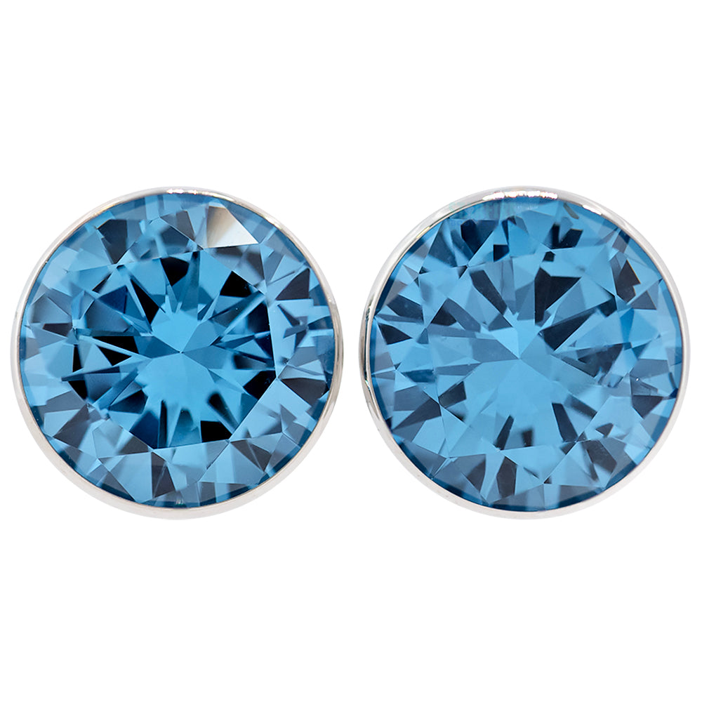 Single Gem BIG BLING Plugs ( Eyelets ) with Brilliant-Cut Gem - Aquamarine