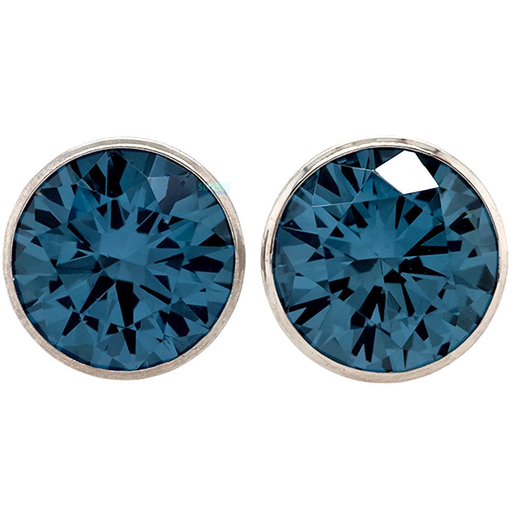 Single Gem BIG BLING Plugs ( Eyelets ) with Brilliant-Cut Gem - Blue Zircon