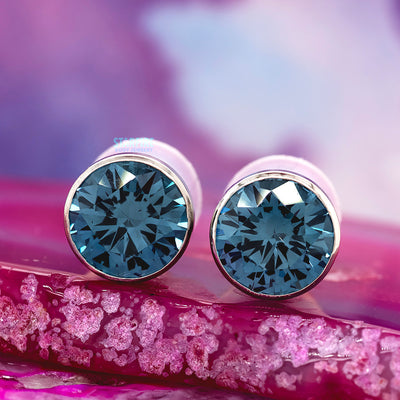 Single Gem BIG BLING Plugs ( Eyelets ) with Brilliant-Cut Gem - Blue Zircon