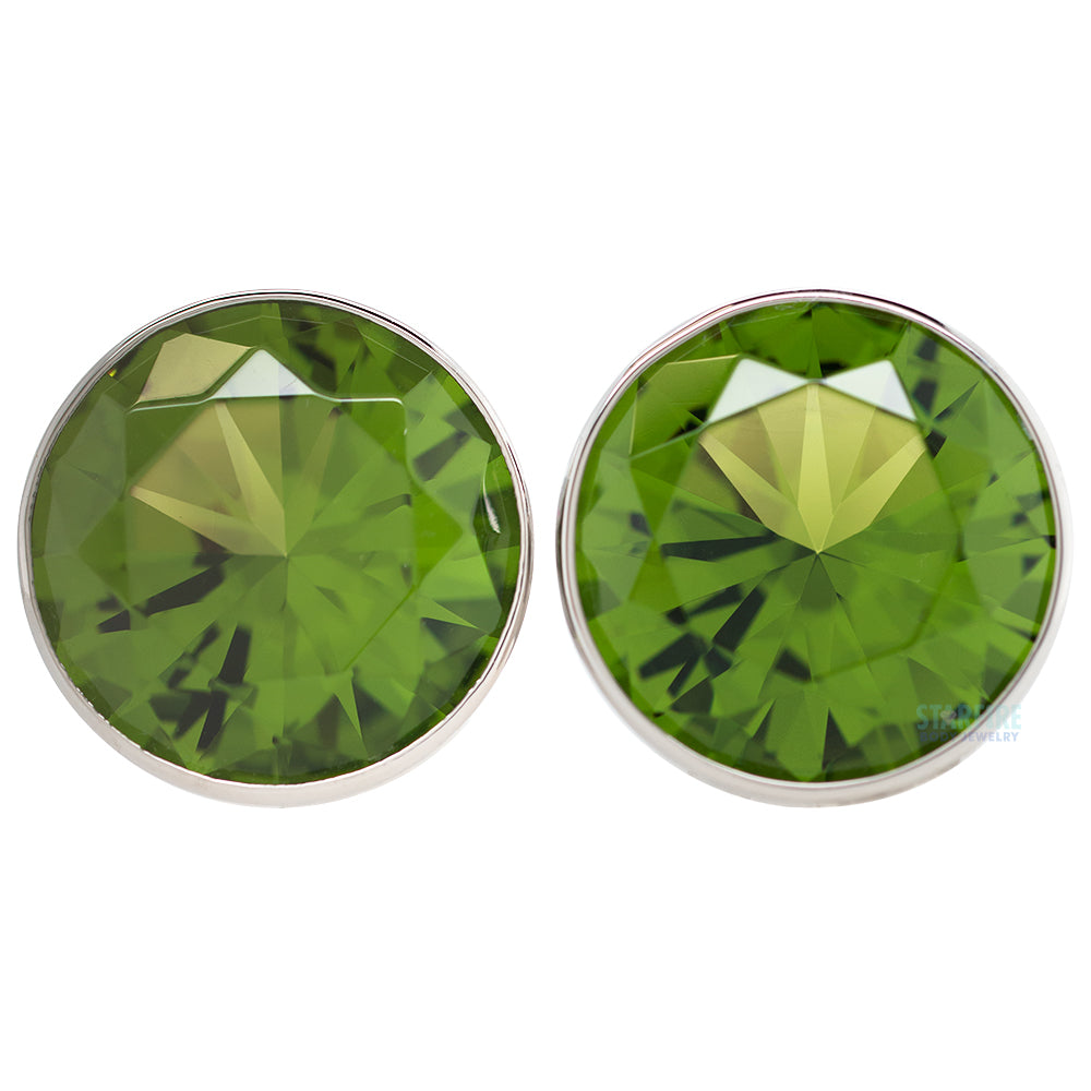 Single Gem BIG BLING Plugs ( Eyelets ) with Brilliant-Cut Gem - Peridot