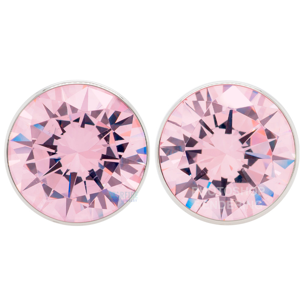 Single Gem BIG BLING Plugs ( Eyelets ) with Brilliant-Cut Gem - Pink Tourmaline