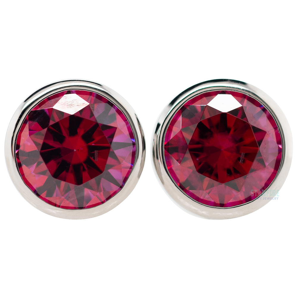 Single Gem BIG BLING Plugs ( Eyelets ) with Brilliant-Cut Gem - Red