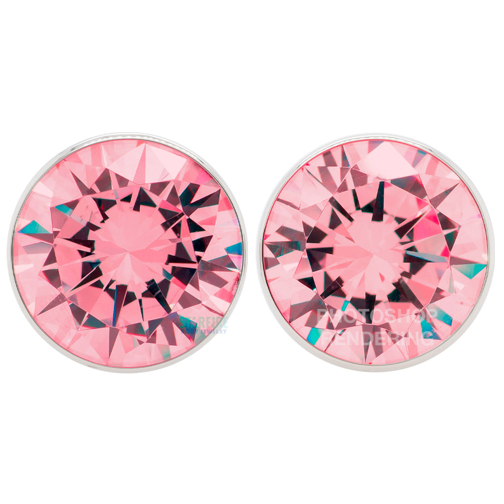 Single Gem BIG BLING Plugs ( Eyelets ) with Brilliant-Cut Gem - Salmon Pink