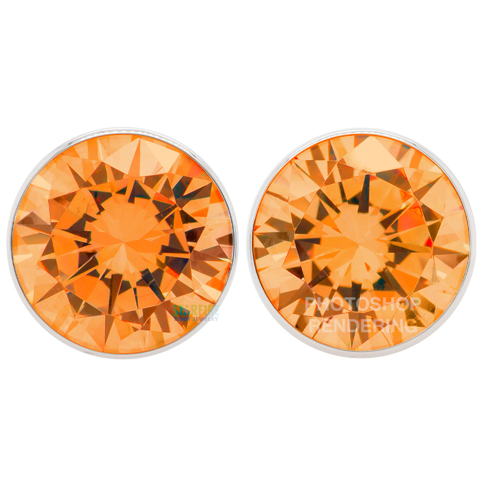 Single Gem BIG BLING Plugs ( Eyelets ) with Brilliant-Cut Gem - Tangerine