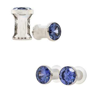 Single Gem BIG BLING Plugs ( Eyelets ) with Brilliant-Cut Gem - Tanzanite