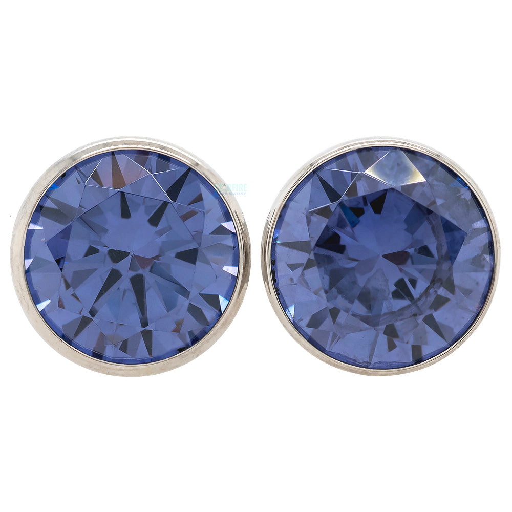 Single Gem BIG BLING Plugs ( Eyelets ) with Brilliant-Cut Gem - Tanzanite