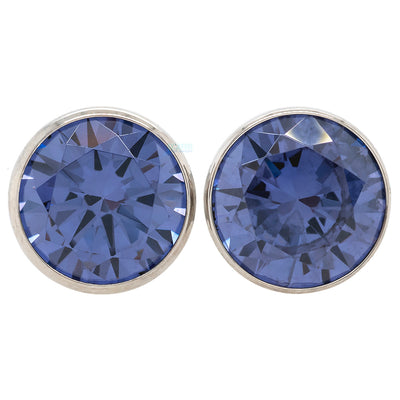 Single Gem BIG BLING Plugs ( Eyelets ) with Brilliant-Cut Gem - Tanzanite